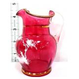 Cranberry Mary Gregory style 4in pitcher