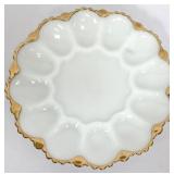 Vintage milk glass egg dish w/ gold edges