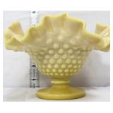 Vntg Kanawha yellow slag hobnail compote