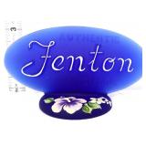 Fenton cobalt satin dealer sign w/ flowers