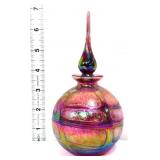 Art glass iridescent perfume bottle, tall stopper
