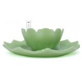Vntg jadeite lotus leaf & blossom snack set