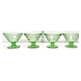 4 green depression block optic sherbet dishes