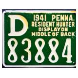 1941 PA Resident Hunter license tag