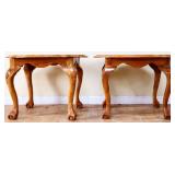 Pair oak clawfoot lamp tables