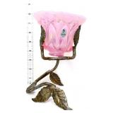 Fenton pink lotus candle holder w/ metal stand