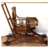 Vintage oak high chair, converts to stroller