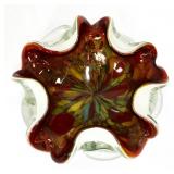 Brown/grey/gold art glass folded edge bowl