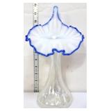 Fenton cobalt crest daisy & fern 12in JIP vase