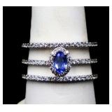 Oval cut tanzanite ring, lab created