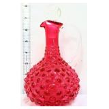 Cranberry hobnail cruet w/ clear stopper