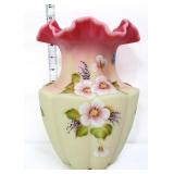 Fenton burmese 9in melon vase w/ white florals