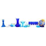Estate lot of blue glassware items