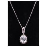 Oval cut white sapphire necklace, lab created