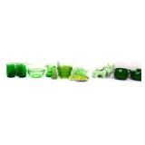 Estate lot of green glassware items