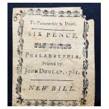 1781 Pennsylvania 6 pence colonial note