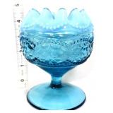 EAPG blue beaded pearls & scales compote