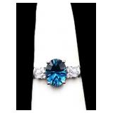Sterling oval blue topaz ring, lab created