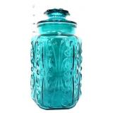 Vntg LE Smith aqua atterbury scroll glass canister