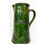 Vntg green glaze 11in pottery pitcher