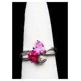 Sterling double stone heart ring, lab created