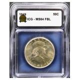 Graded MS64 1949 Franklin half dollar