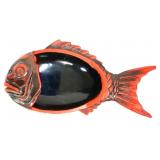 Vntg black/orange fish bowl, made in Japan