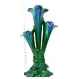 Royal Haeger blue/green triple morning glory vase