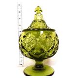 Fostoria argus green uranium candy dish w/ lid