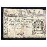 1700s New York 3 pound colonial note