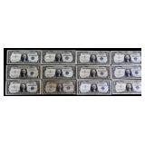 Lot of 12 blue seal $1 silver certificates