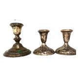 Lot of 3 weighted sterling candle holders