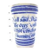 Vntg German salt glaze cobalt motto mug