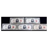 Lot of 5 red seal $5 notes