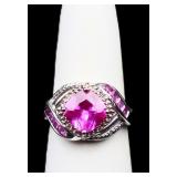 Sterling pink sapphire ring, lab created