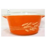 Vntg Pyrex #474 autumn harvest wheat dish w/ lid