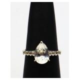 Sterling white sapphire pear cut ring, lab created