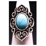 Oval cut turquoise ring, lab created