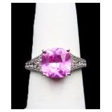 Sterling pink sapphire ring, lab created