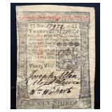 1773 Pennsylvania 20 shillings colonial note