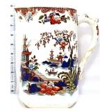 Vintage ironstone 9in Asian scene pitcher