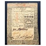 1773 Pennsylvania 20 shillings colonial note