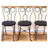 Lot of 3 vintage black metal ice cream chairs