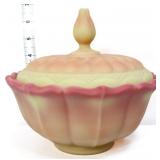 Fenton burmese ogee covered candy dish