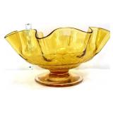 Vntg amber glass crackle pedestal bowl