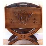 Vintage carved wood magazine rack