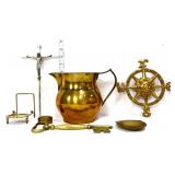 Mixed estate metalware lot, inc brass pitcher