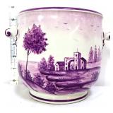 Vntg 5in planter w/ purple landscape scene