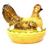 Vntg German yellow hen on nest