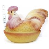 Fenton burmese folk art collection rooster on nest